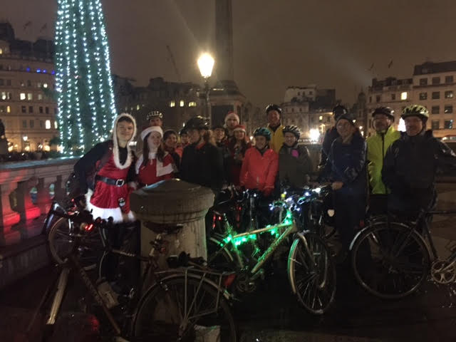 group of cyclists on xmas lights ride
